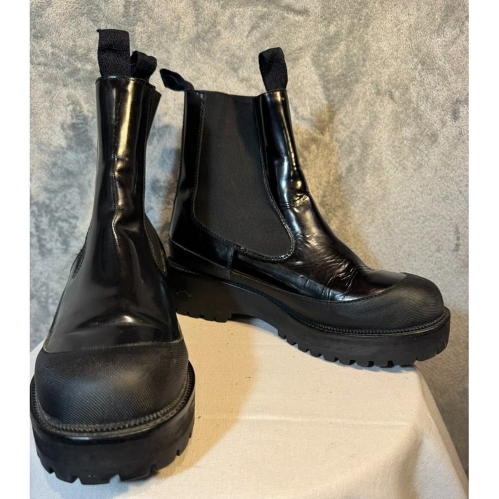 Jeffrey Campbell Tanked Black Patent Leather Platform Chelsea Boots Size 10 Y2K